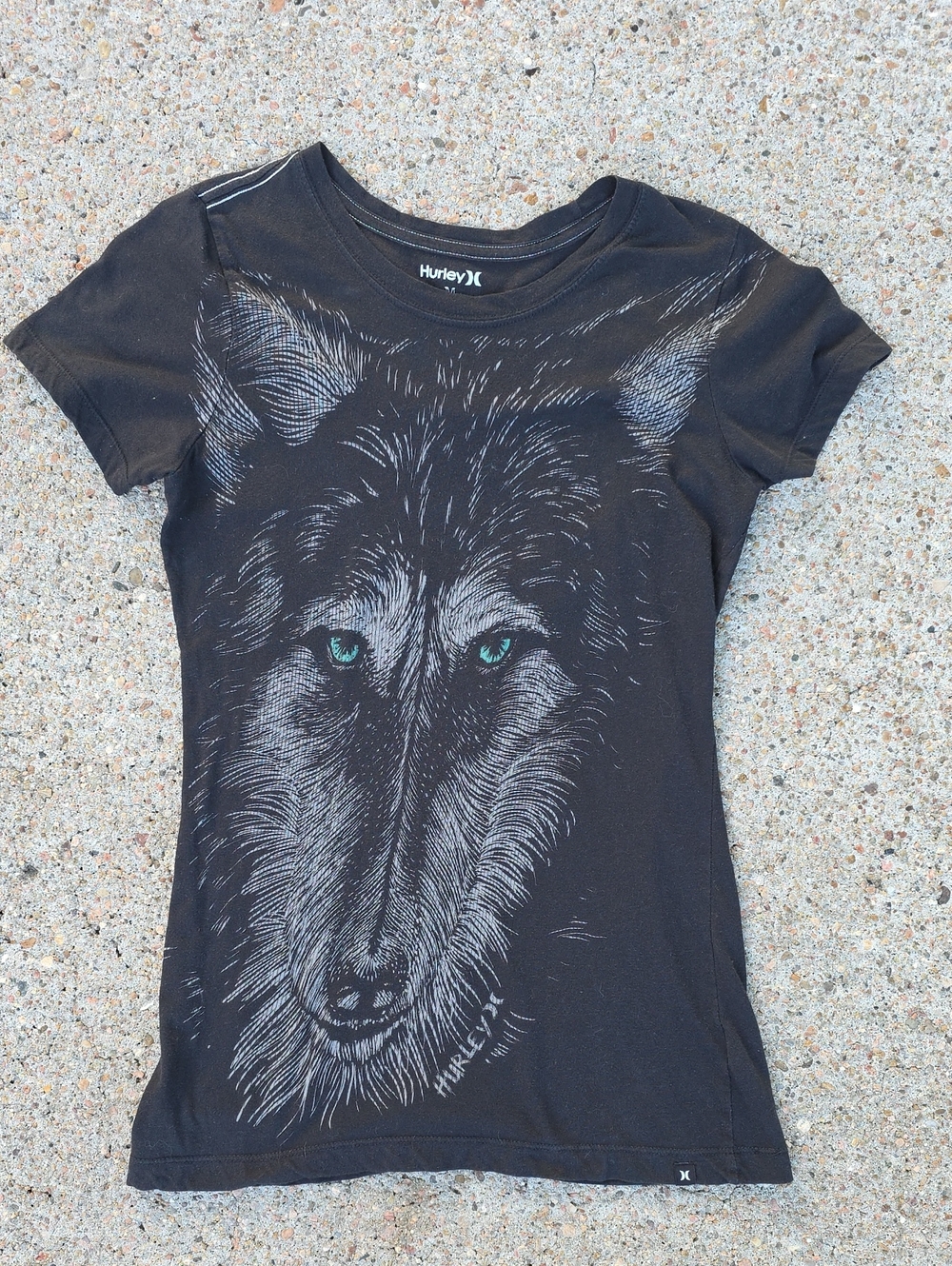 Vintage Y2k Hurley Black Wolf Face Babydoll Tee T-Shirt